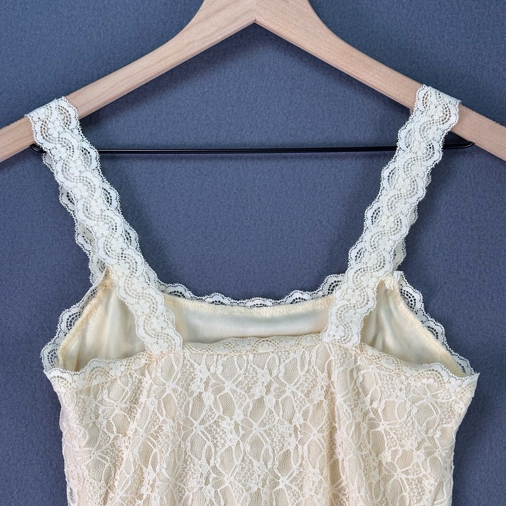 Romantic Lace Tank‎ Top Cream Nude Lined Cami Blouse Feminine Chic Size Med - Picture 10 of 12